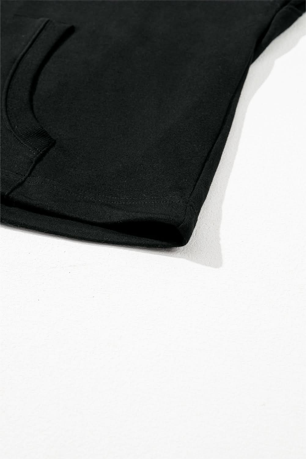 Black Solid Kangaroo Pocket Half Zipper Oversized Hoodie - Love Salve